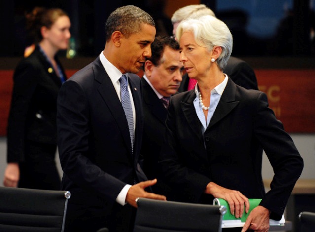 /Christine Lagarde Directeur du FMI, avec Obama